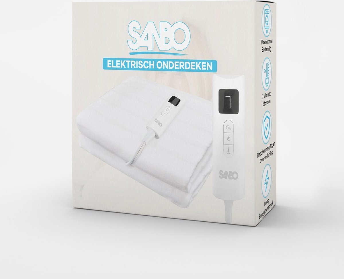Sanbo Elektrische Deken - 2 Persoons - 150 x 160 cm - Wasmachinebestendig - Onderdeken - 7 Standen - Met Hoekelastieken - SANBO Sports