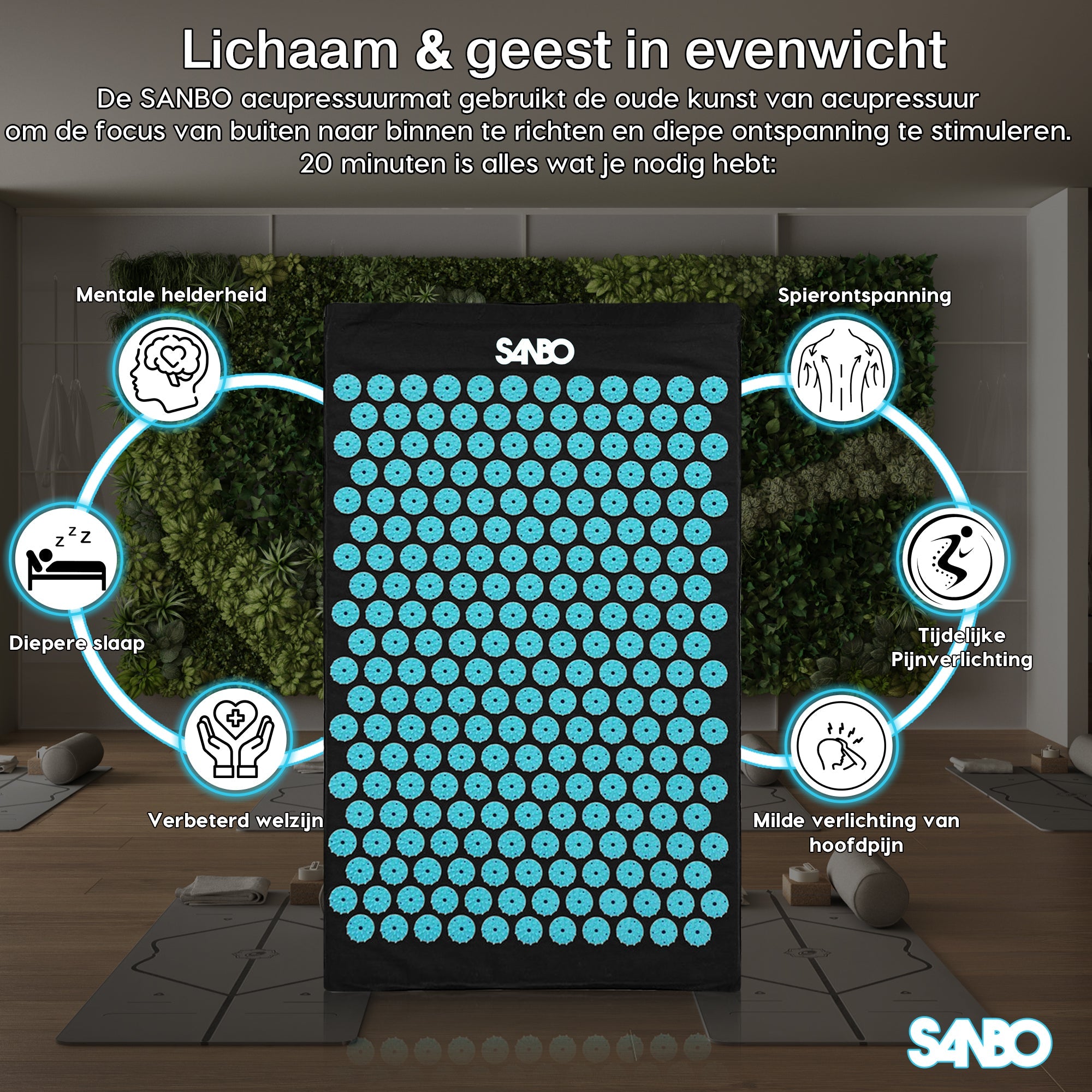 Sanbo Acupressuur Mat met Kussen - 82x42x2cm - 1x Triggerpoint Bal - SANBO Sports