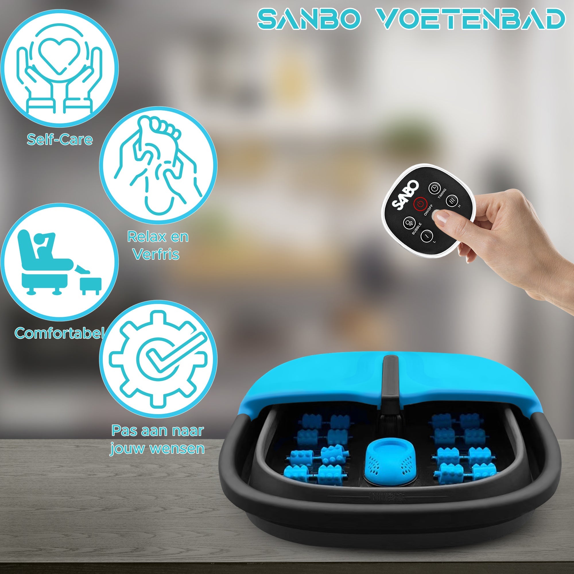 Sanbo Voetenbad F22 PRO Massage functie met Eeltverwijderaar - Verwarmd tot 49°C - Opvouwbaar - 3 massagestanden - SANBO Sports