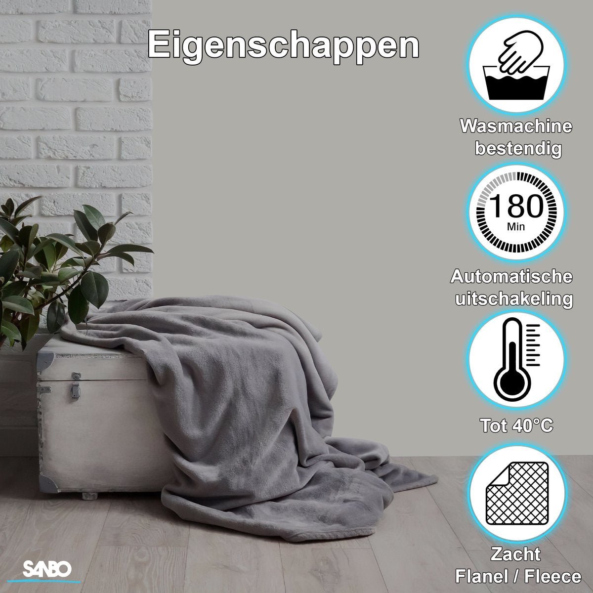 Sanbo Elektrische Deken - 180 x 130 cm - Wasmachinebestendig - SANBO Sports