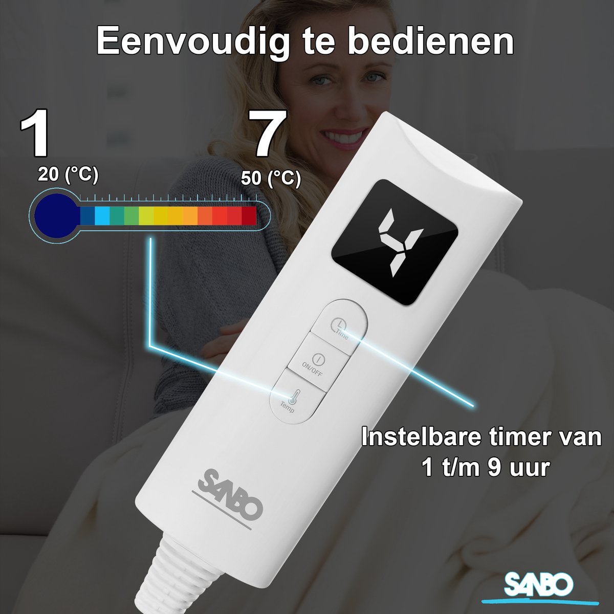 Sanbo Elektrische Deken - 2 Persoons - 150 x 160 cm - Wasmachinebestendig - Onderdeken - 7 Standen - Met Hoekelastieken - SANBO Sports