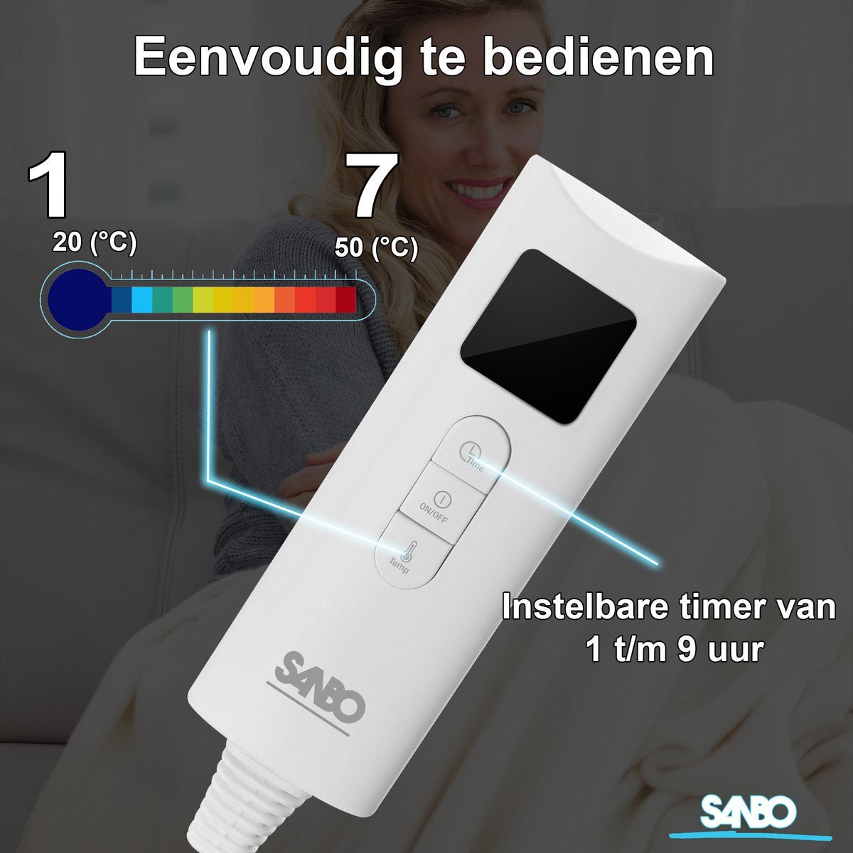 Sanbo Elektrische Deken - Wasmachinebestendig - Onderdeken - 150 x 80 cm - 7 Standen - Met Hoekelastieken - 1 Persoons - SANBO Sports