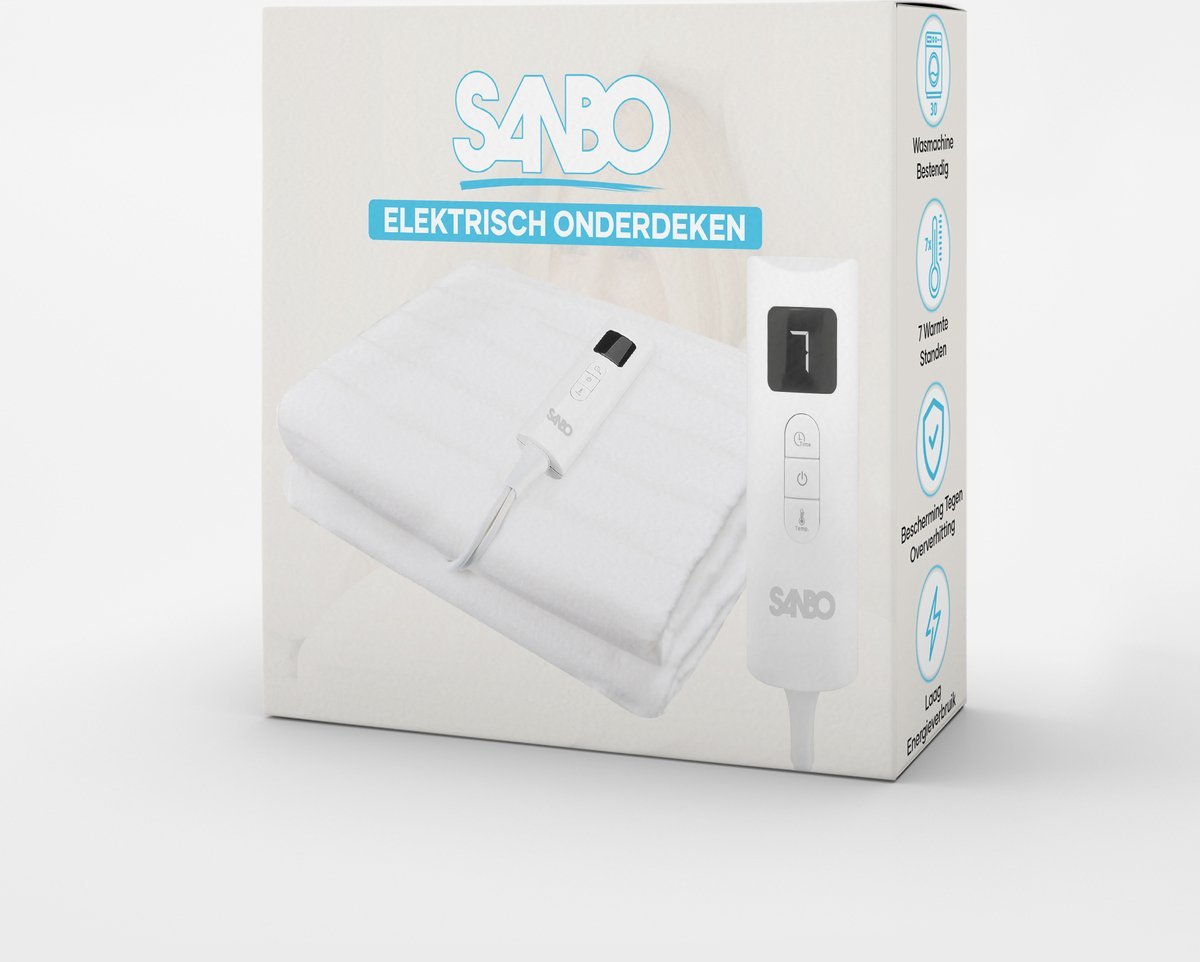 Sanbo Elektrische Deken - Wasmachinebestendig - Onderdeken - 150 x 80 cm - 7 Standen - Met Hoekelastieken - 1 Persoons - SANBO Sports