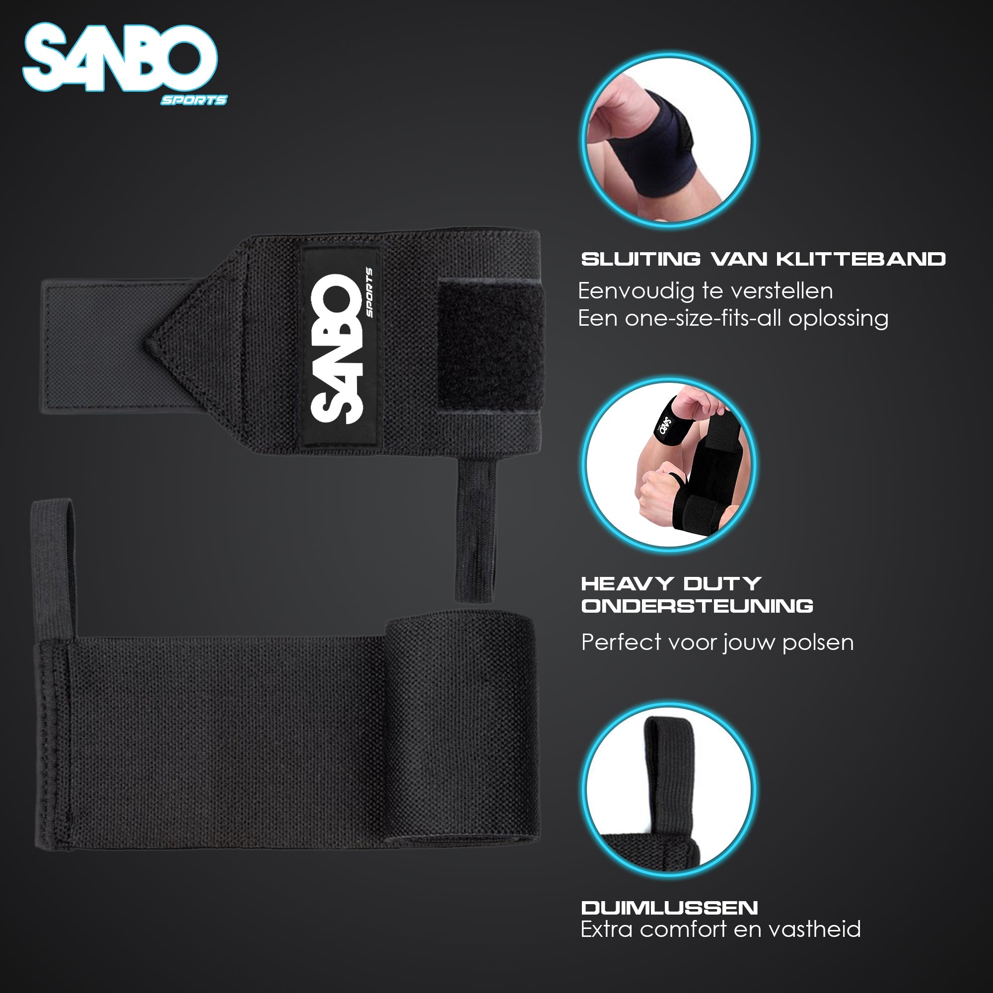 Sanbo 2x Fitness & CrossFit Polsbanden - Wrist Wraps Elastisch - SANBO Sports