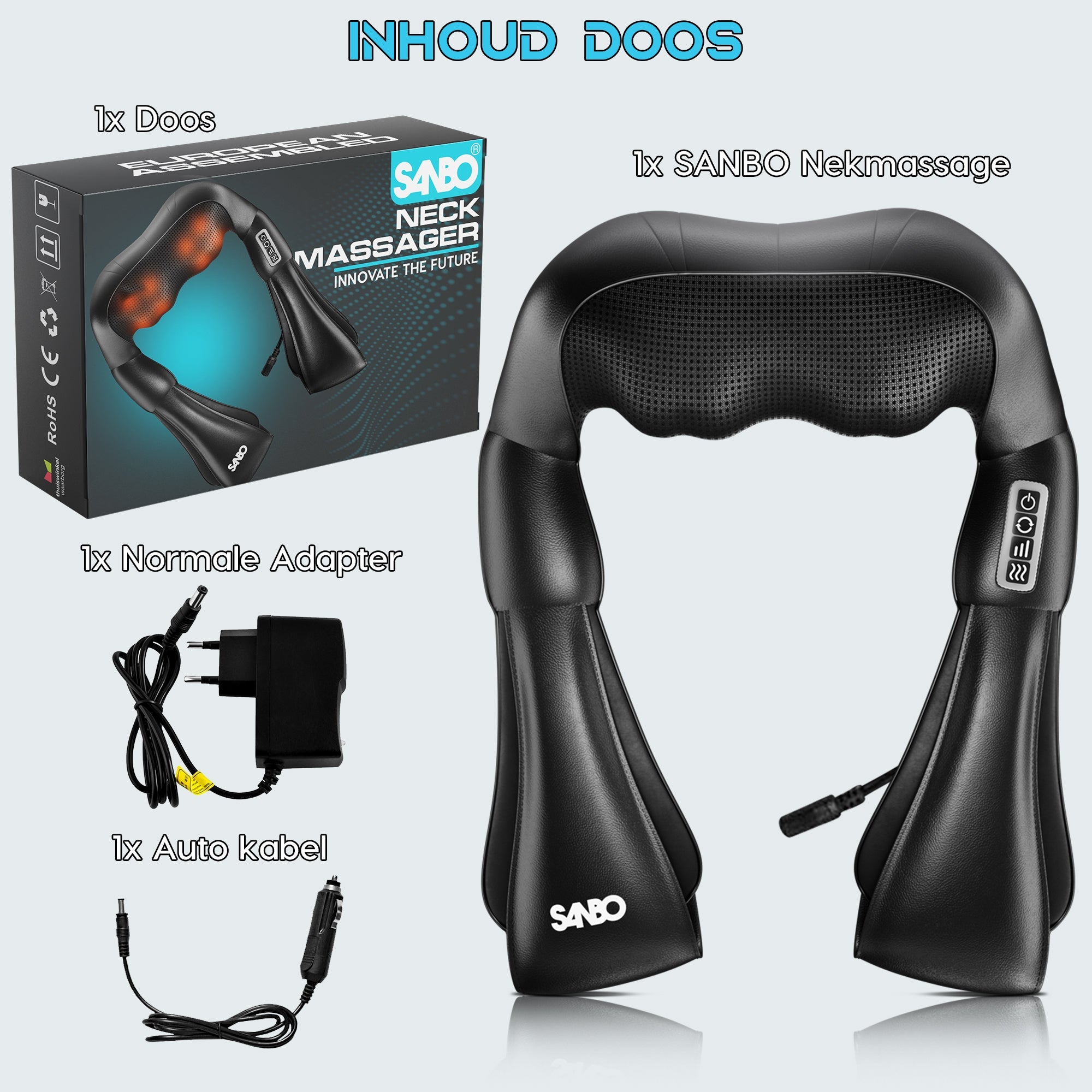Sanbo Massagekussen - Extra Lange Kabel 3 Meter - Warmtefunctie met Infrarood - SANBO Sports