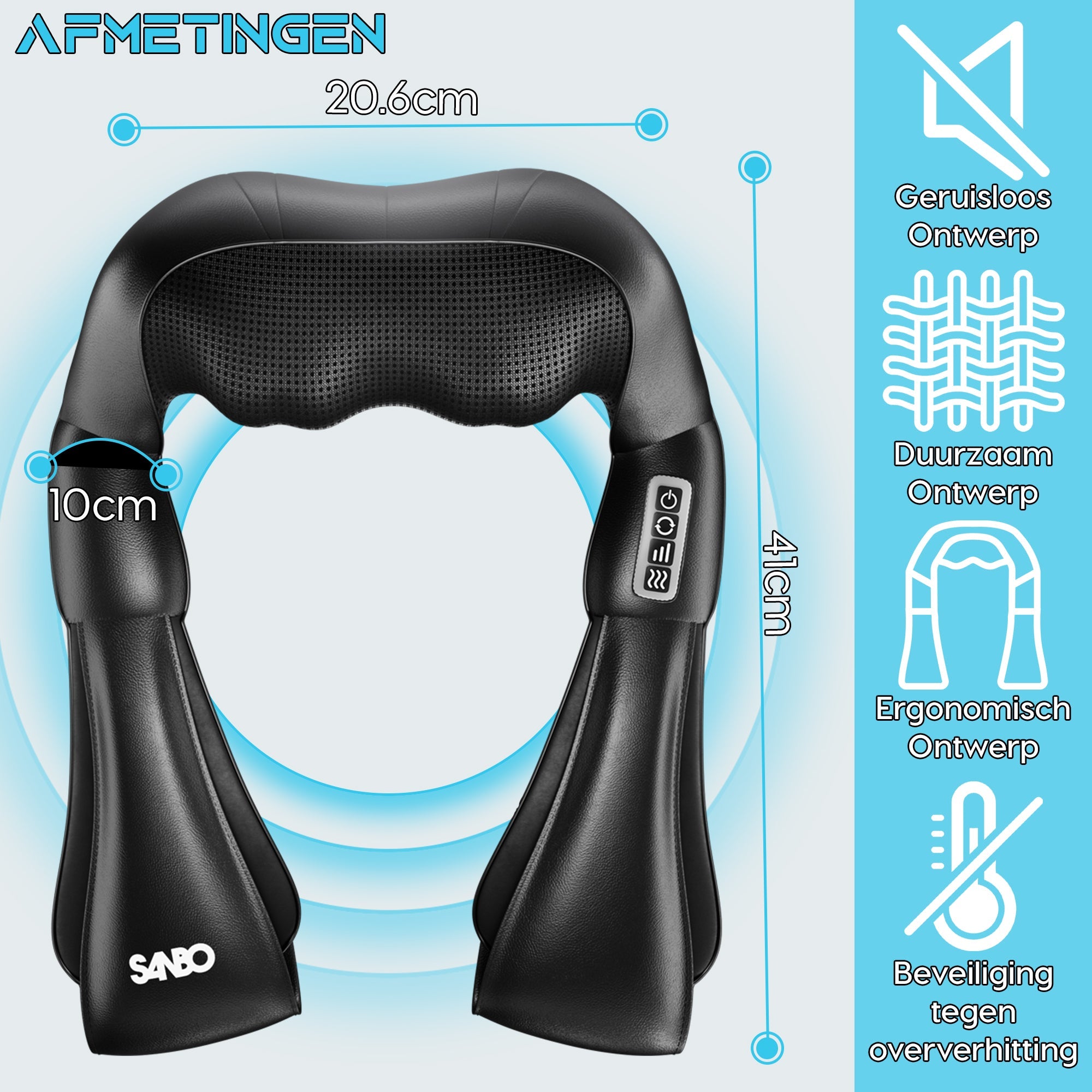 Sanbo Massagekussen - Extra Lange Kabel 3 Meter - Warmtefunctie met Infrarood - SANBO Sports