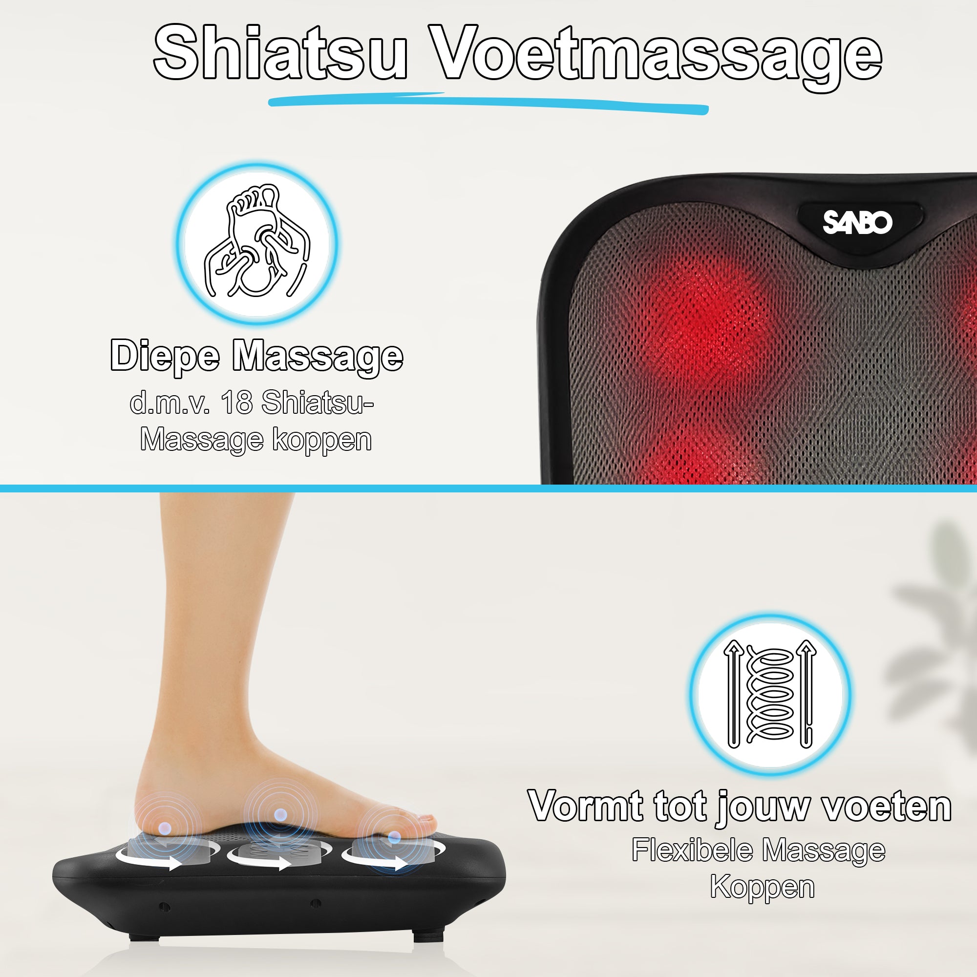 Sanbo Voetmassage Apparaat - Massageapparaat - 18 Shiatsu Massagekoppen - SANBO Sports