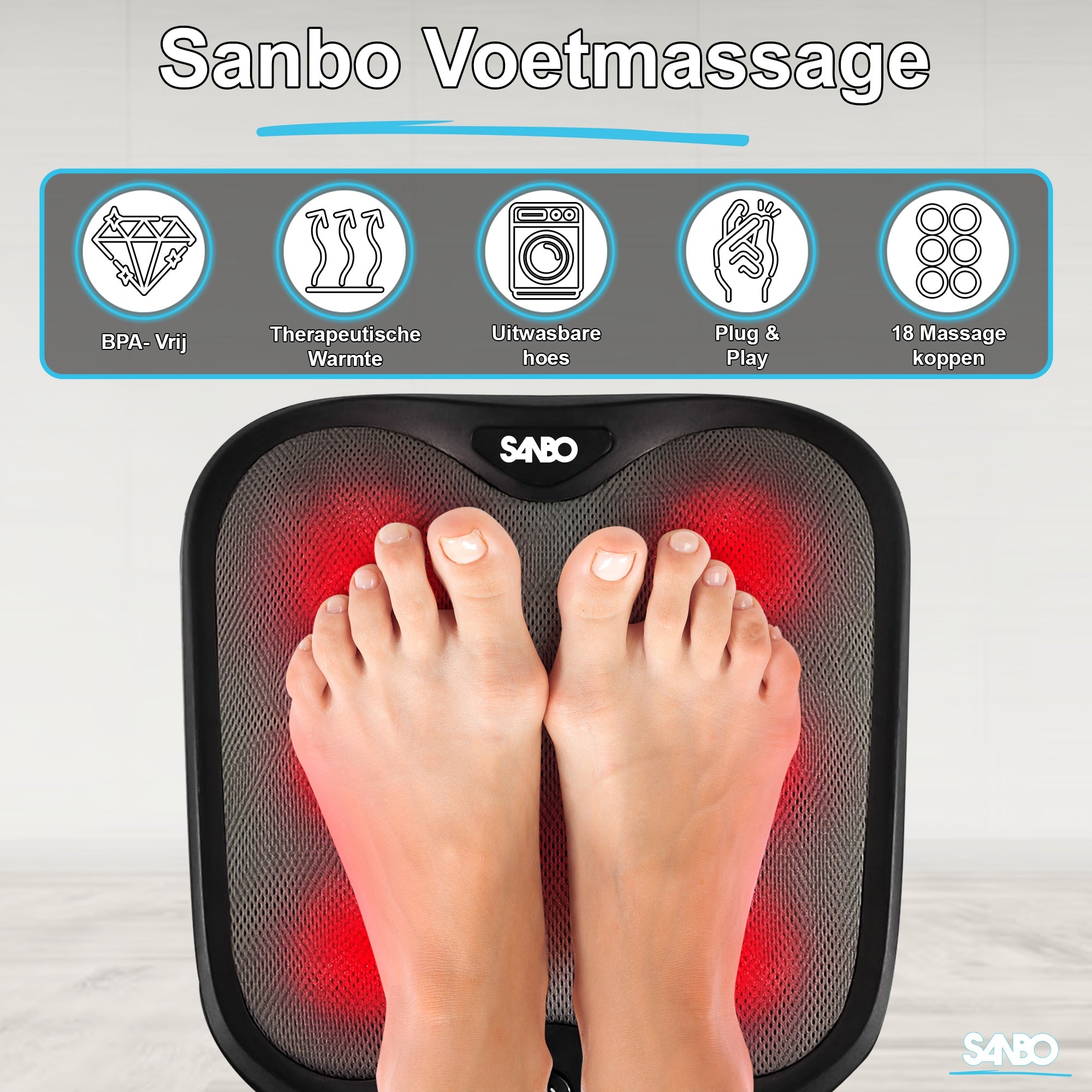 Sanbo Voetmassage Apparaat - Massageapparaat - 18 Shiatsu Massagekoppen - SANBO Sports