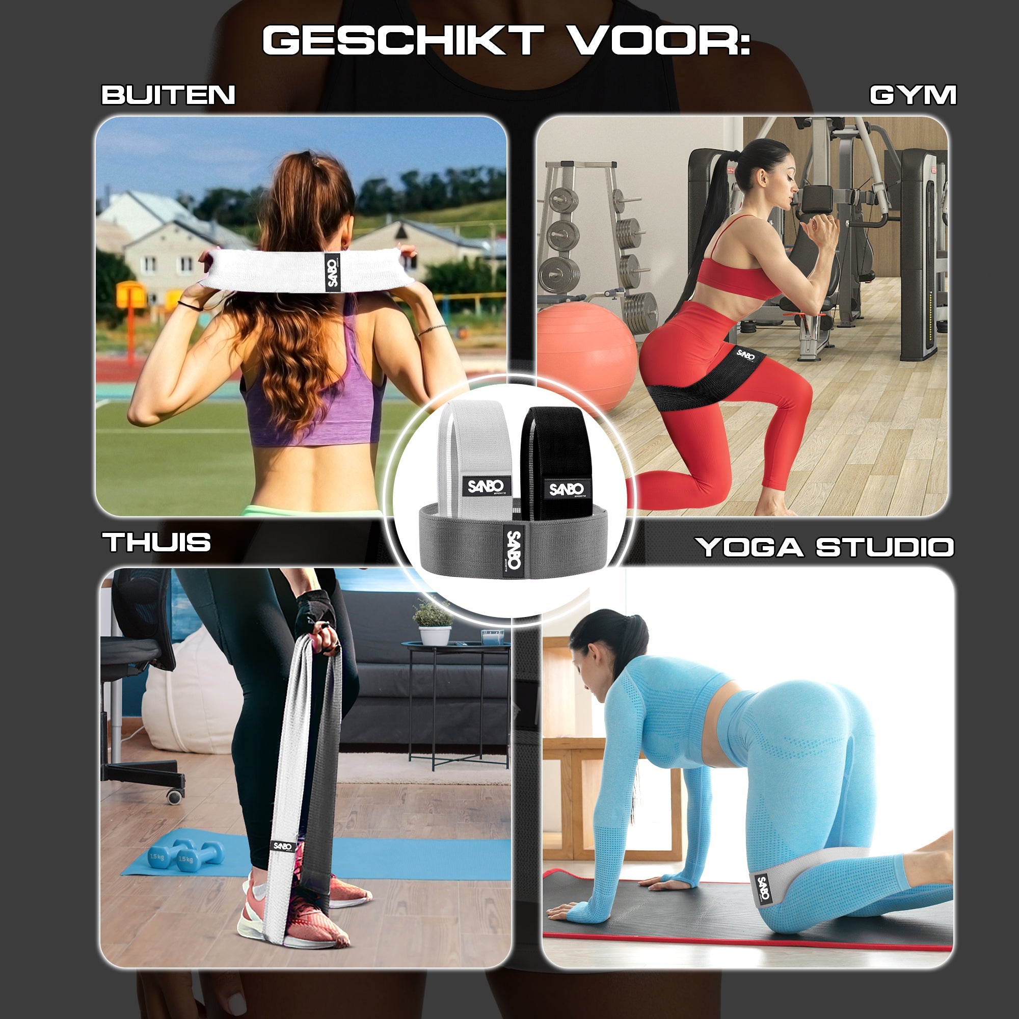 Sanbo Weerstandsbanden set van 3 stuks - Extra sterk tot 30kg - 3 Kleuren - Incl. Opbergzakje - SANBO Sports