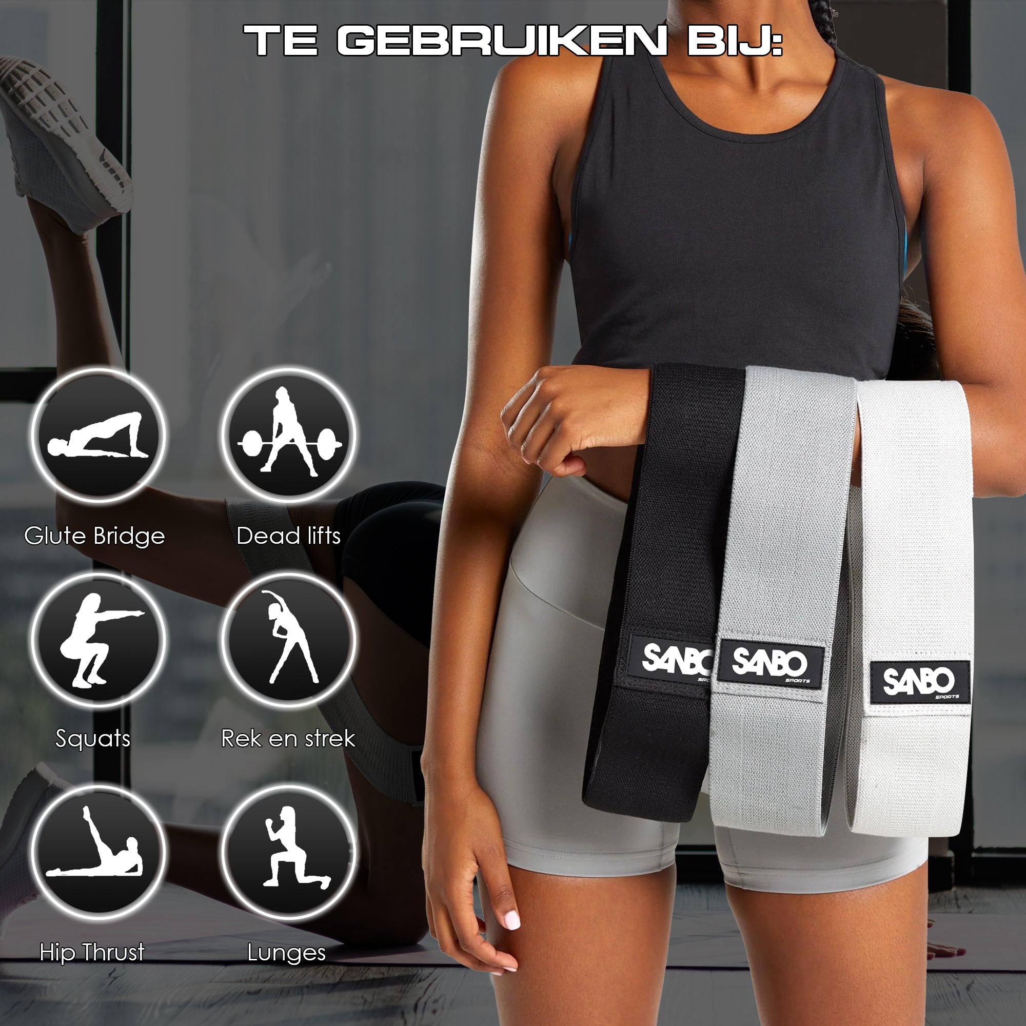 Sanbo Weerstandsbanden set van 3 stuks - Extra sterk tot 30kg - 3 Kleuren - Incl. Opbergzakje - SANBO Sports