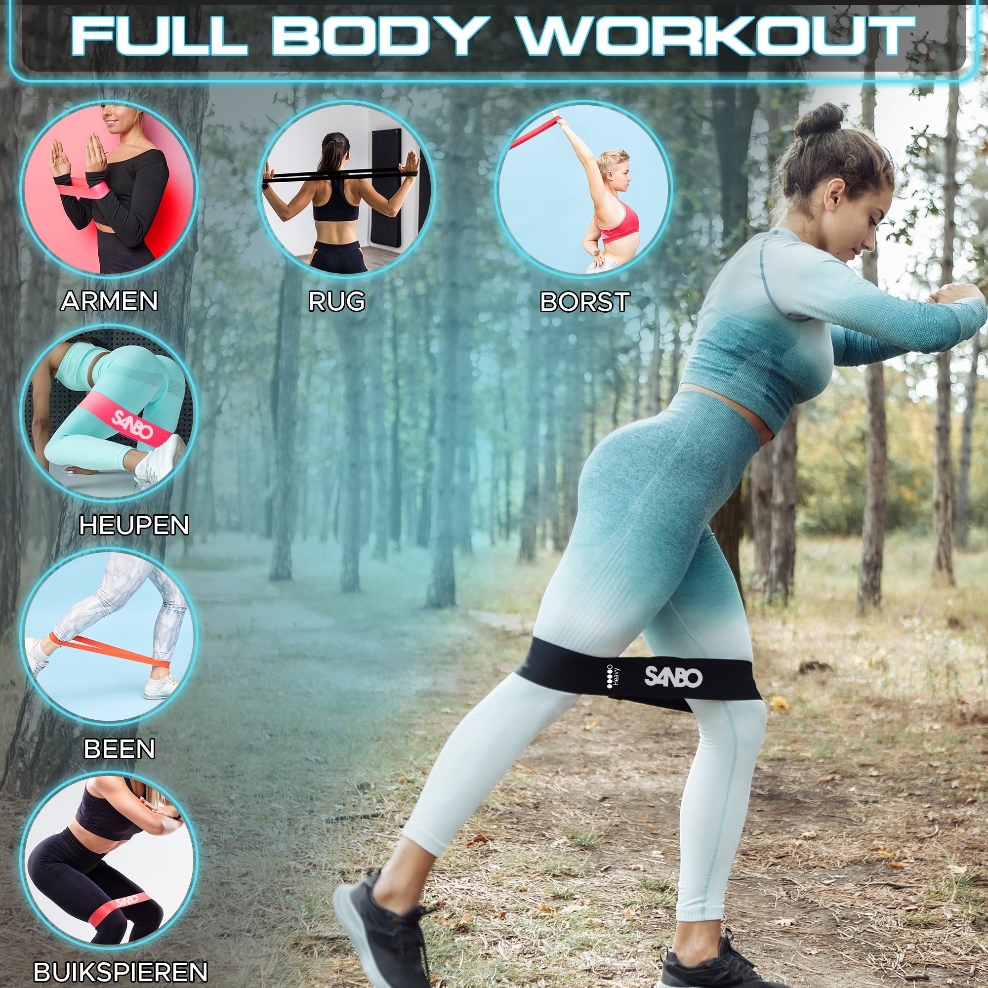 Sanbo Weerstandsbanden set van 5 stuks - Extra sterk tot 18kg - Incl. opbergzakje - 100% Natuurlijk Latex - SANBO Sports