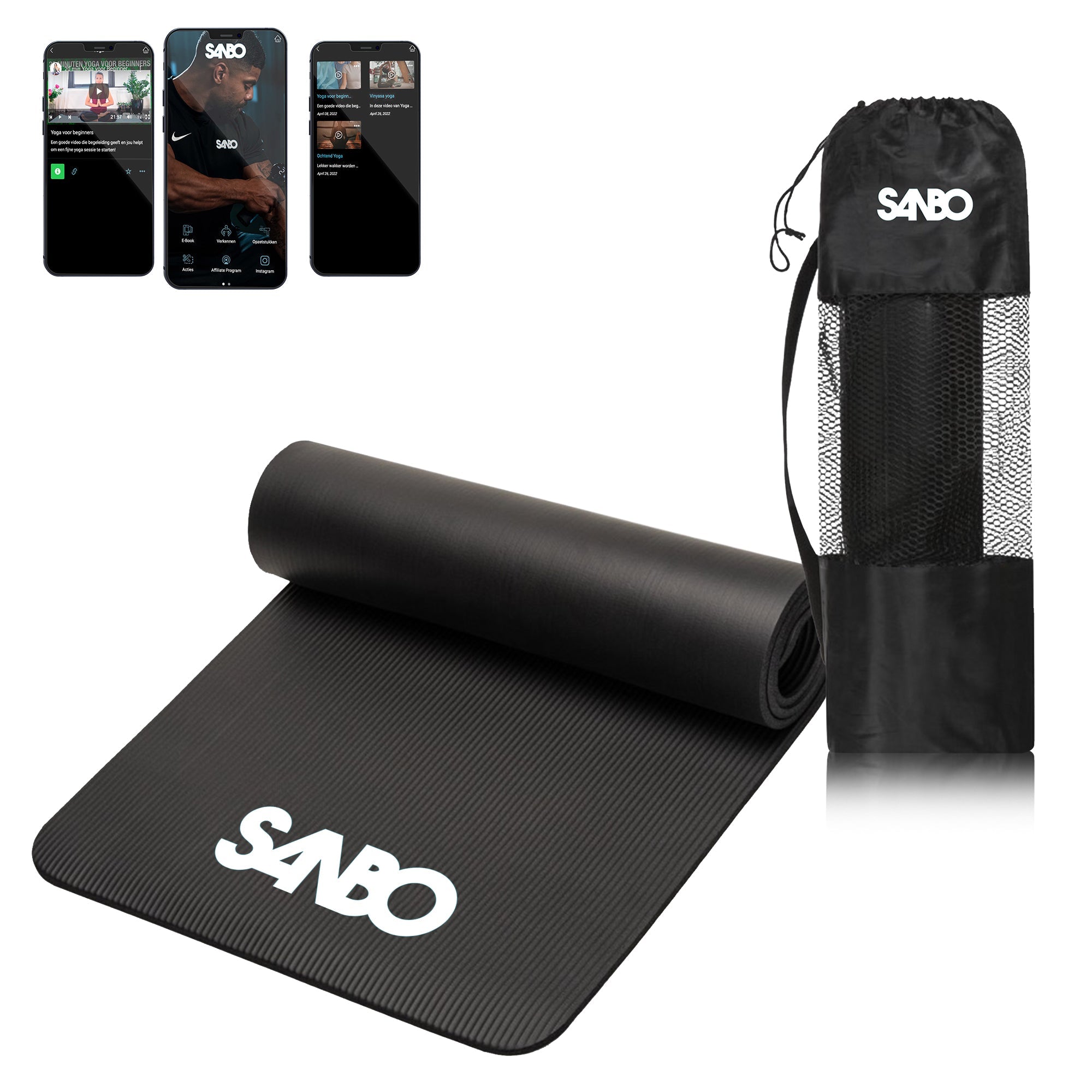 Sanbo Yoga Mat - Incl. Luxe Draagtas - Incl. App Met Uitleg - 183 x 61 x 0,8 cm - Extra Dik 8mm - SANBO Sports